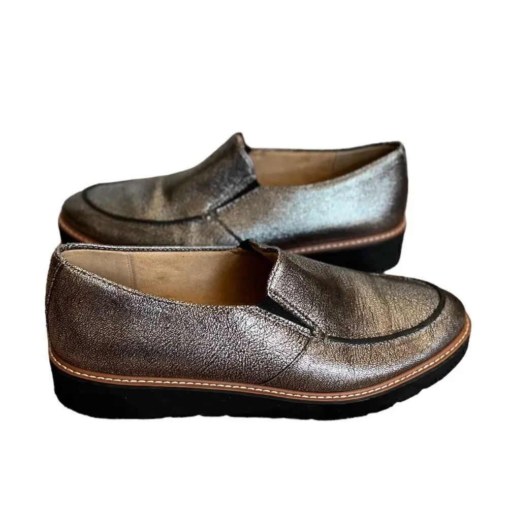 Naturalizer AIBILEEN Silver Leather Platform Slip On Loafers Shoes Size 9W